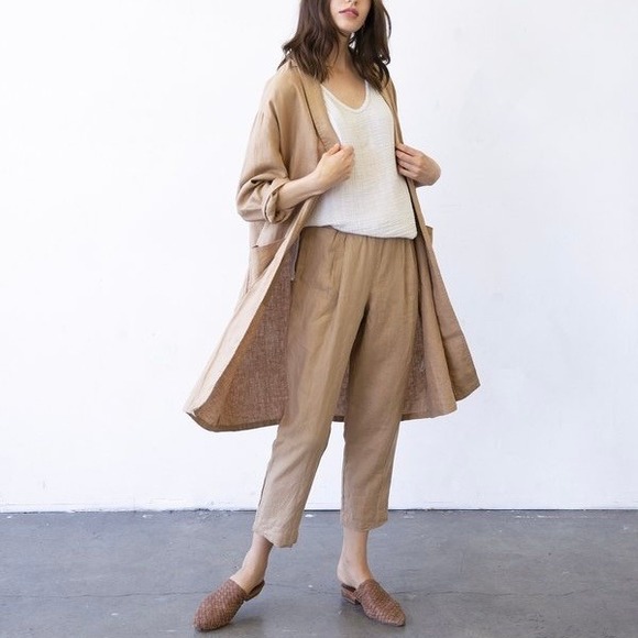 IT IS WELL LA Linen Duster Cardigan Women Small Tan Open Casual Jacket Lagenlook - Picture 3 of 15